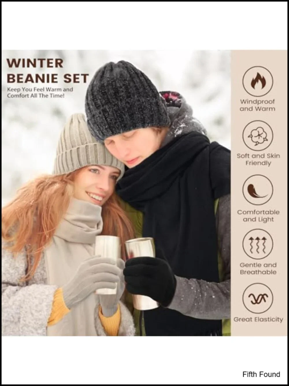 Winter Beanie Hat Scarf Gloves Set Warm Knit Touchscreen 3 in 1 Cold Weather